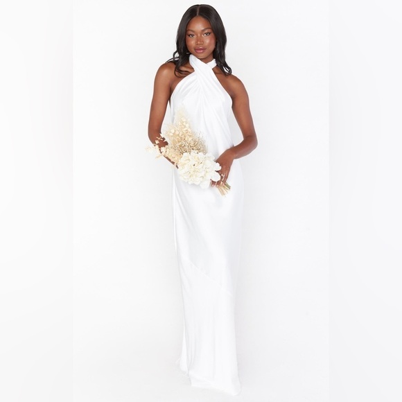 SHOW ME YOUR MUMU Jasmine Halter Maxi Dress In Ivory Luxe Satin - Picture 8 of 10